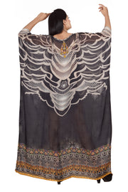 Cruise wear Silk kaftan beautiful scoop neck Best Black luxury Kaftans