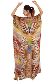Lace Up Beautiful womans one piece jewelled full length animal print caftan