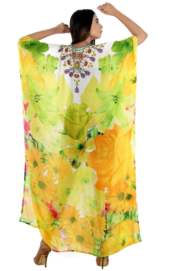 Floral Print kaftan swim wear caftan stunning beach dress silk kaftan maxi dress heavily embellished caftan