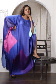 Blue Silk Dress Designer Kaftan Plus Size Vibrant Robe for Resort Wear