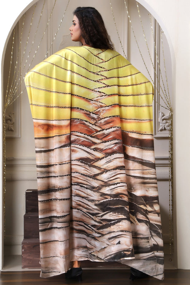 Vibrant Robe Satin Silk Kaftan Party Dress with Abstract Luxury inspired caftan
