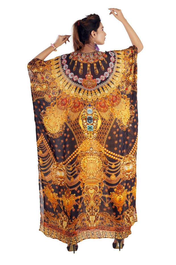 Divine Baroque Scroll Print over Luxe beach kaftan in golden color devotional style