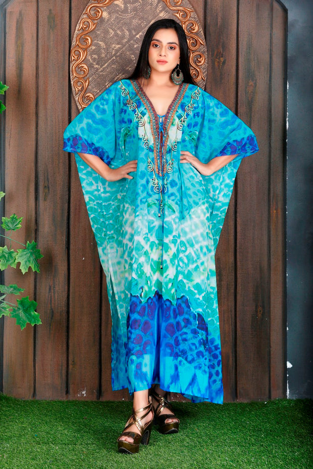 Animal Print Art on Kaftan with side splits kimono sleeves plus size kaftan