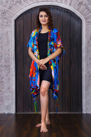 Beach Kimono Cover-up with abstract print and belt to tighten