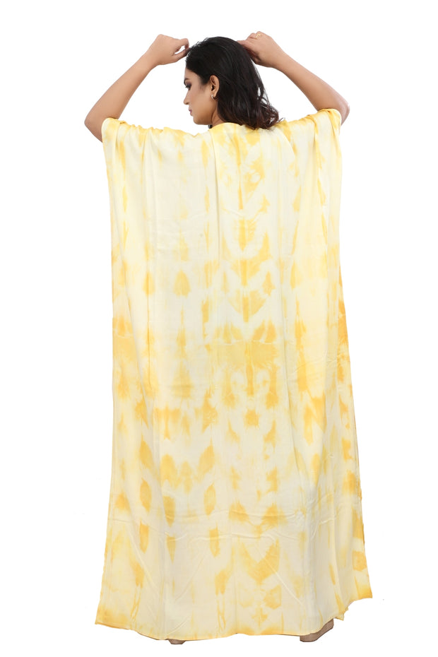 New Yellow natural Turmeric Tie dye kaftan One size fit hand dyed caftan