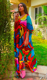 designer wear Royal Evening silk kaftan Picasso inspired caftan outfit