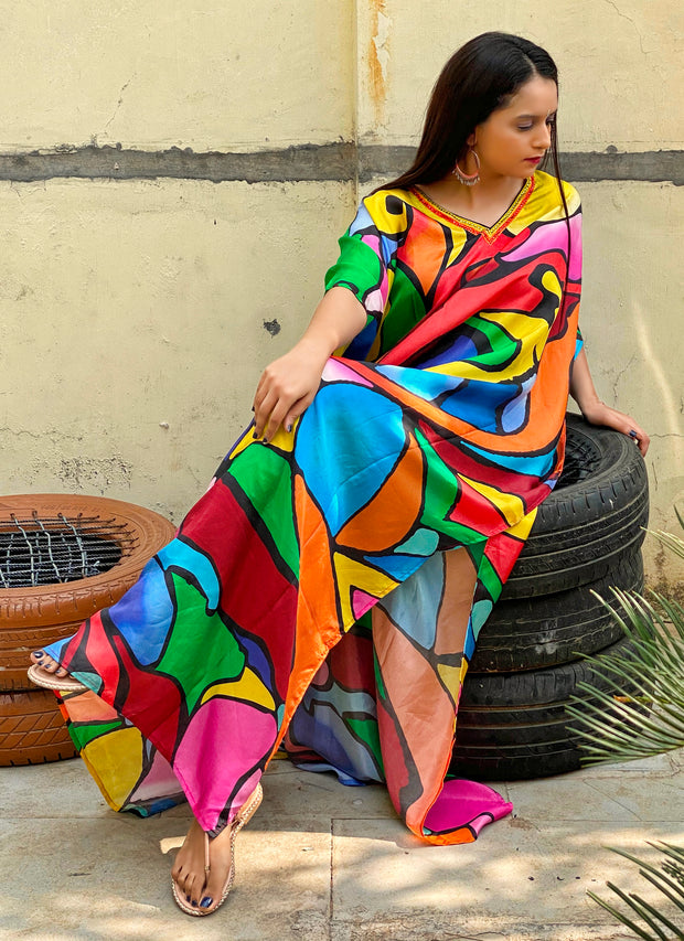 designer wear Royal Evening silk kaftan Picasso inspired caftan outfit