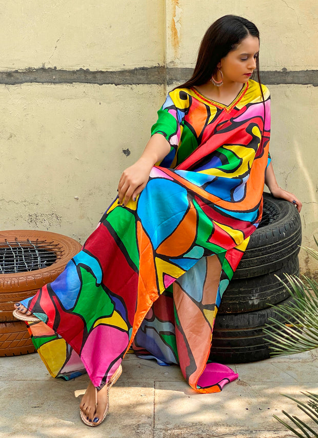 designer wear Royal Evening silk kaftan Picasso inspired caftan outfit