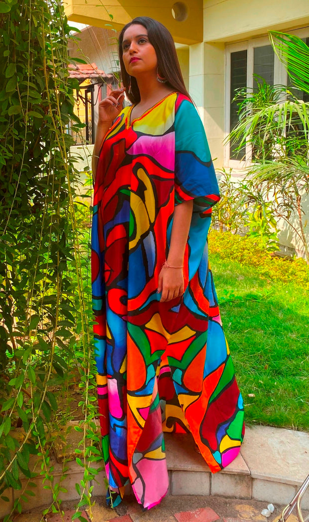 designer wear Royal Evening silk kaftan Picasso inspired caftan outfit