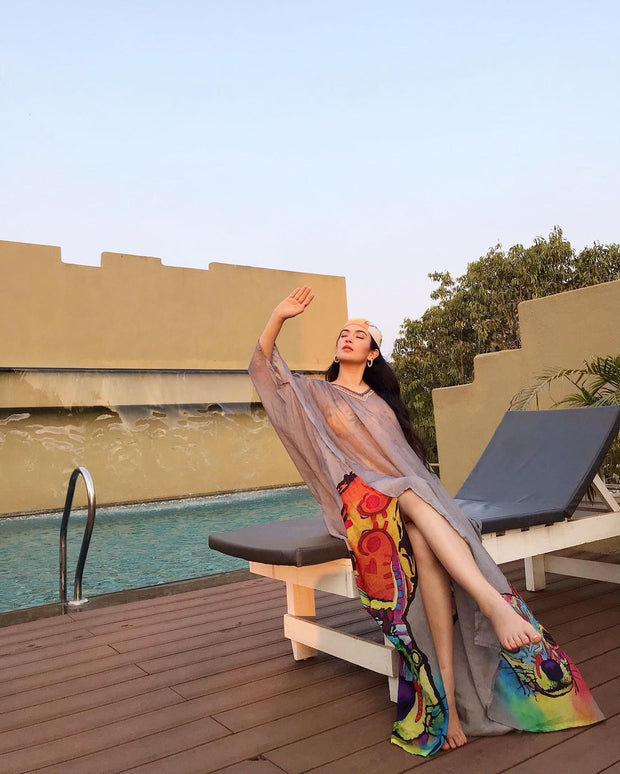 Kangaroo face PICASSO PRINT silk kaftan