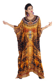 Divine Baroque Scroll Print over Luxe beach kaftan in golden color devotional style