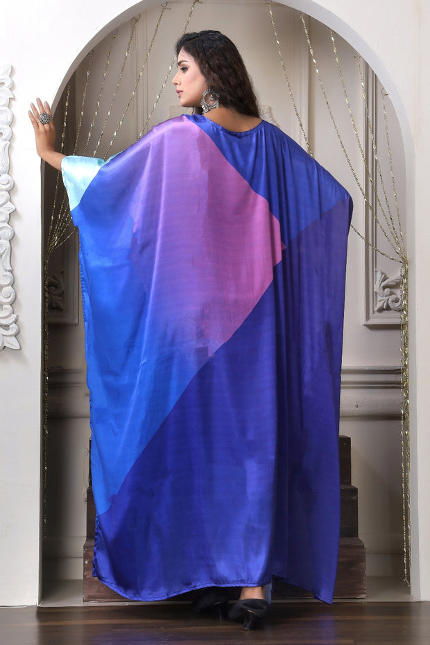 Blue Silk Dress Designer Kaftan Plus Size Vibrant Robe for Resort Wear