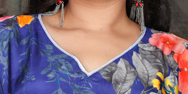 Feathery Print amazing long kaftan for short women silk dress