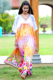 Embellished maxi beach caftan silk kaftan resort wear kaftan for women