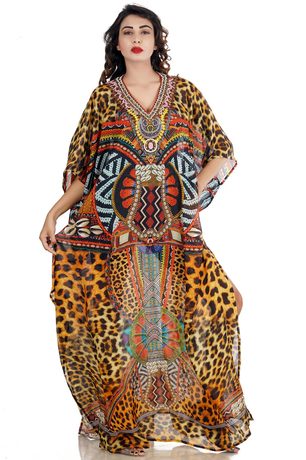 animal print silk kaftan