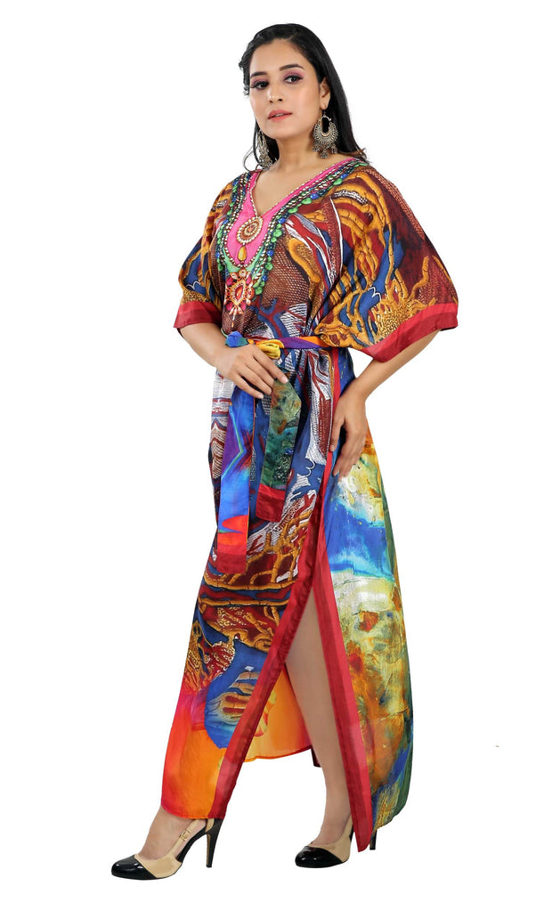 Belted silk kaftan resort wear kaftan top Resort Wear, Long Silk Dress