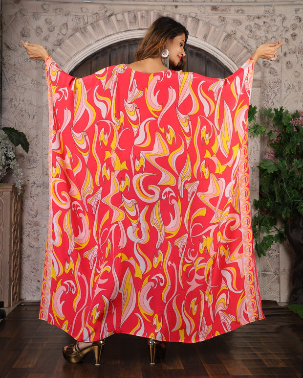 red_full_length_geometric_print_kaftan
