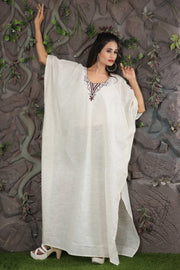 Linen cotton embroidered neckline casual wear Kaftan Dresses