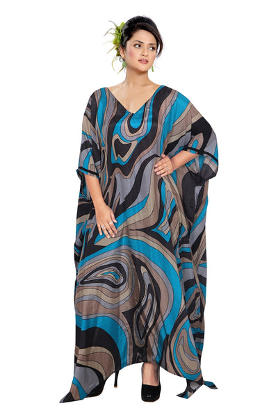 Beach wear Silk caftan cruise wear silk dress Embellishment Abstract Print