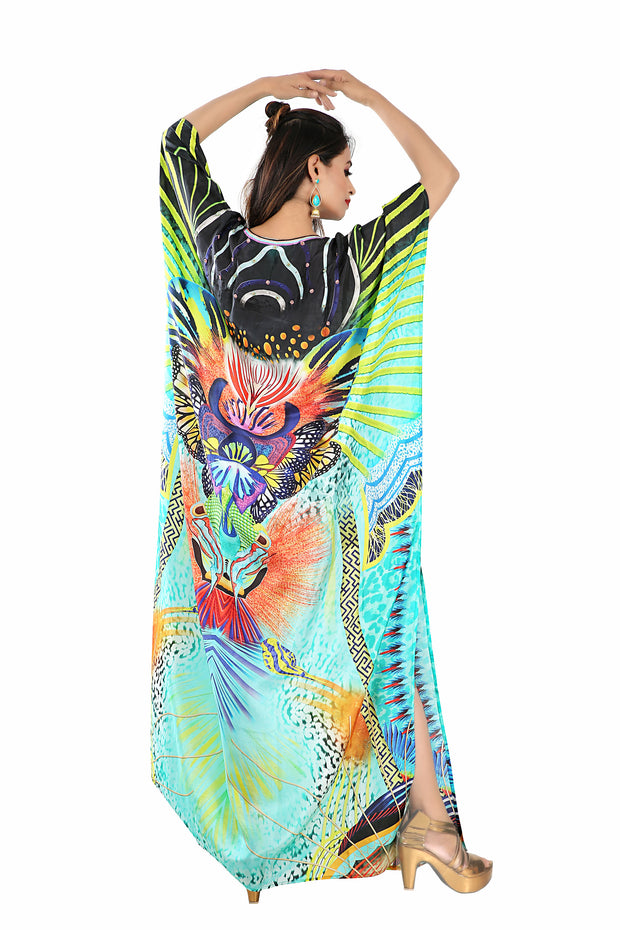 Round neck butterfly print party special silk kaftans