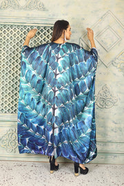 Leafy print silk kaftan resort wear for women full length caftan dress