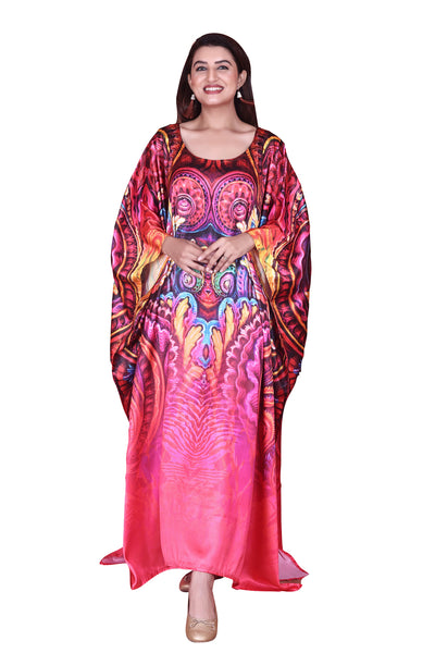 Resort wear Classic Feather Print on silky satin Kaftan beach coverup