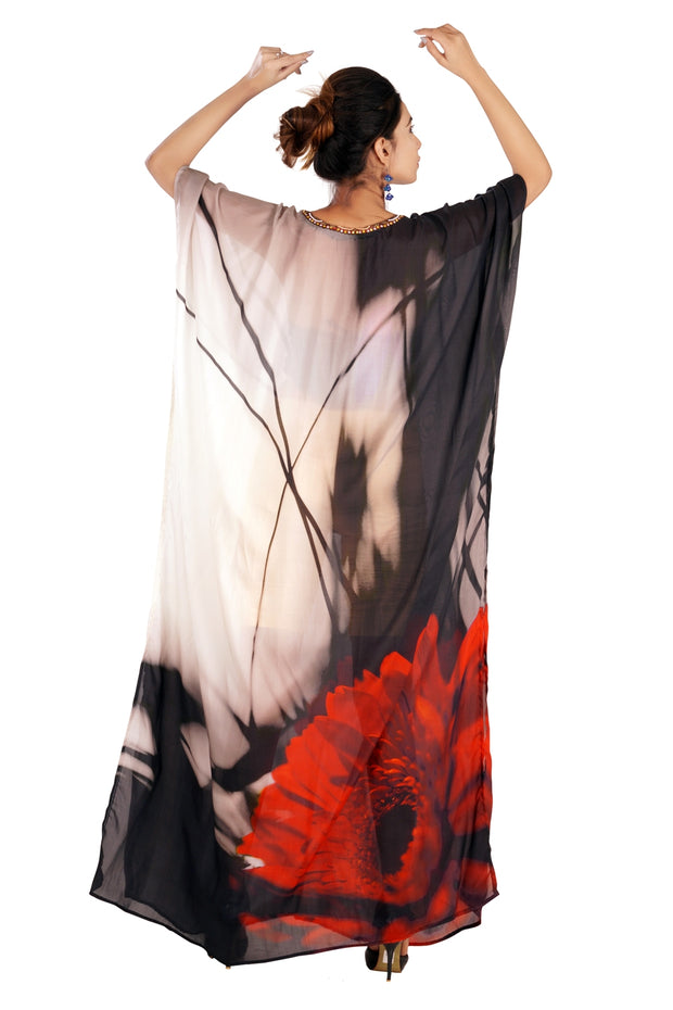 Voguish You!! Kicky Abstract Print Styled up Silk Kaftan with rosy bottoms pool party kaftan