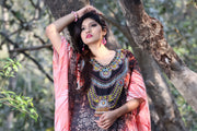 Python print over kaftan Cover with tribal pattern near beaded neckline