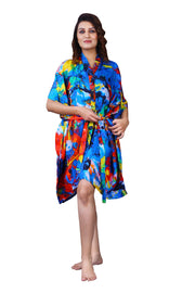 Beach Kimono Cover-up with abstract print and belt to tighten