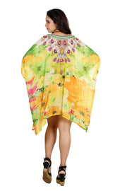 Yellow colored Abstract Floral Silk Kaftan tunic