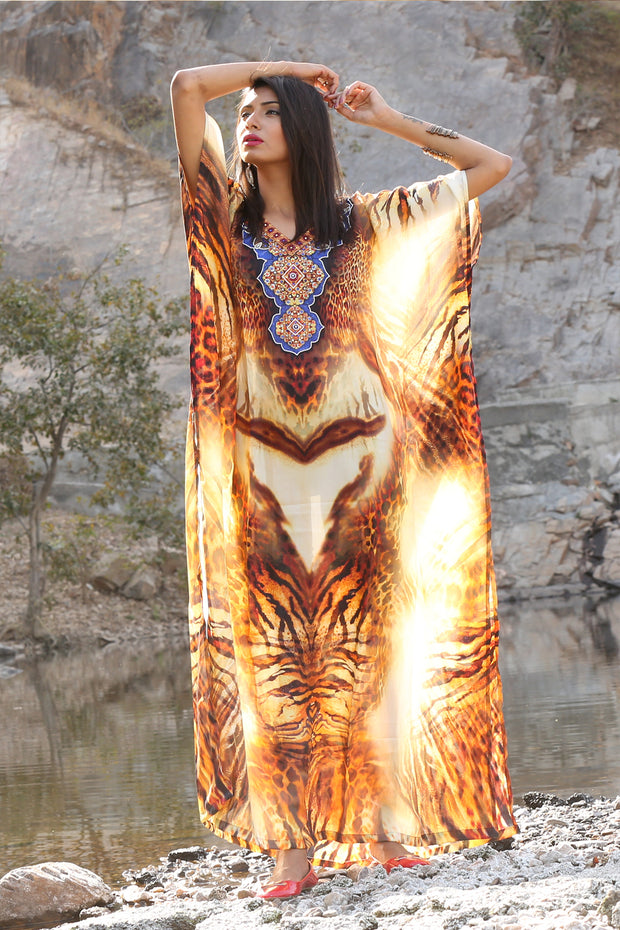 Animal Print Long Silk Kaftan Cover-up Dress for All Women Party dress