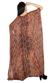 Lace Up Cheetah Leopard Print Silk Kaftan Maxi Dress