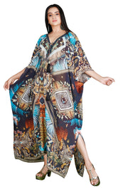 Animal Print Silk Caftan Womens Regular Wear Silk Kaftan Long Kaftans