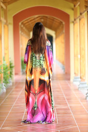 Leopard Print Silk Kaftan All-Size Maxi Dress in Vibrant Colours