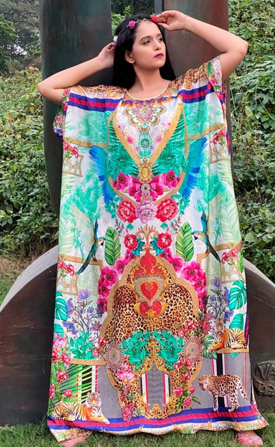 Party kaftan dresses full length animal print kaftan Silk Blend Caftan