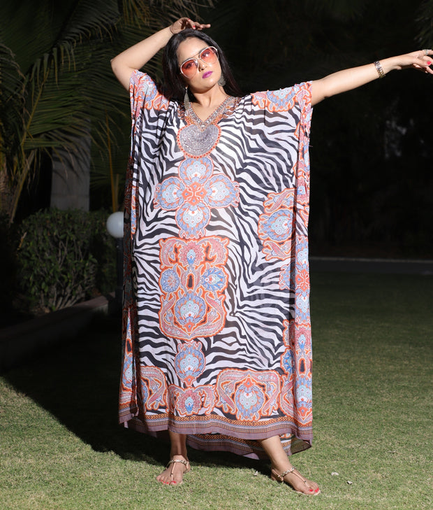 Beautiful Plus Size beaded kaftan Brown animal print caftan