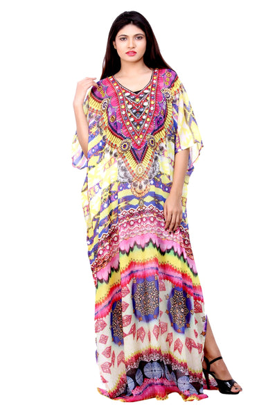 New 100% Silk kaftan beads digital printed full length caftan silk caftan Beach Wear Cover Up