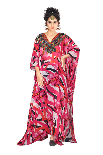 Woman plus size dress for party wear caftan pink floral print caftans