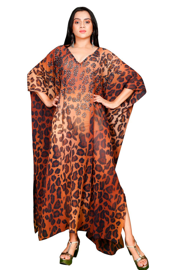Ever Preferred Leopard Print Kaftan Dress with Beads Stunning kaftans