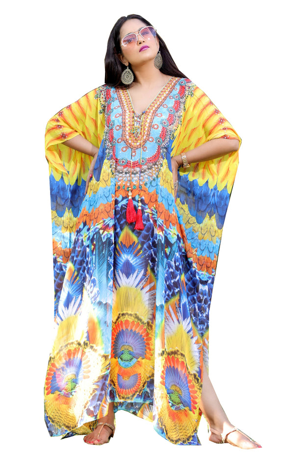 Lace up Kaftan Innovative feathery print kaftan