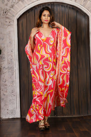 Red Silk Kaftan Maxi Kaftan Beach Wear Cover Up Long Sleeves Caftan