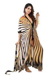 Camouflage print hand embellished Lace up beach cover up silk kimonos