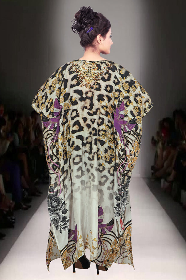 Handmade Silk kaftan long kaftan trendy Leopard Print kaftans