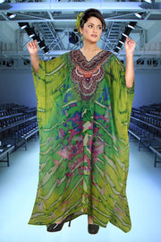 Green Camouflage Print Silk Kaftan For Women Silk Dress kaftan luxury