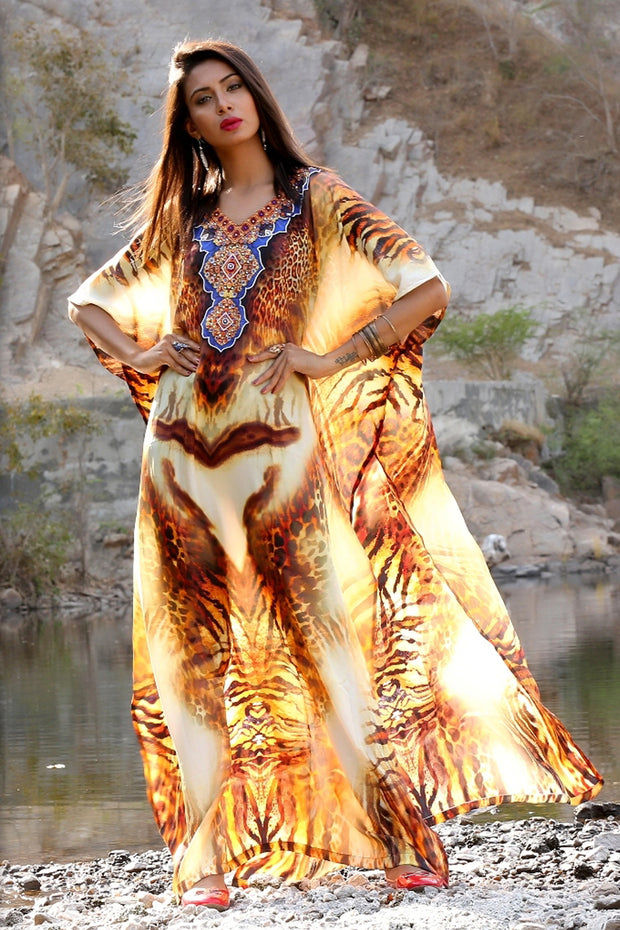 Animal Print Long Silk Kaftan Cover-up Dress for All Women Party dress