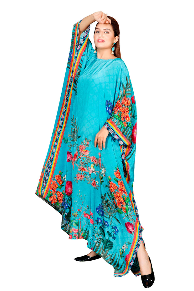 Floral Print Silk Caftans Lounge wear kaftan for Women Long Sleeves Caftan