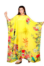 Animal Print Silk Kaftan Maxi Dress For Women Yellow Silk Caftan Top