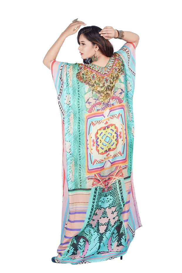 Python Print with basic geometric Patterns long Silk Kaftan