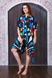 Black Silk Kaftan kimono with Vibrant Floral Print for a Sassy Look