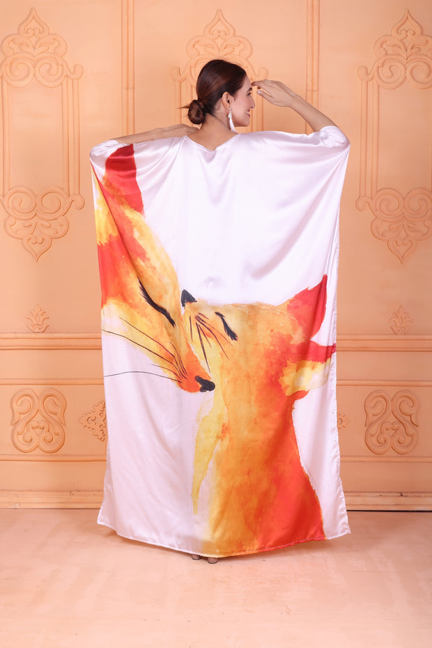 Picasso art Long Silk Black Dress V NeckLine Silk Caftan for Woman Kaftan